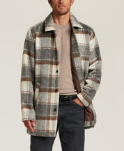Brushed Plaid Car Coat in Cream