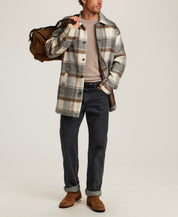 Brushed Plaid Car Coat in Cream