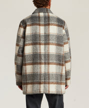 Brushed Plaid Car Coat in Cream