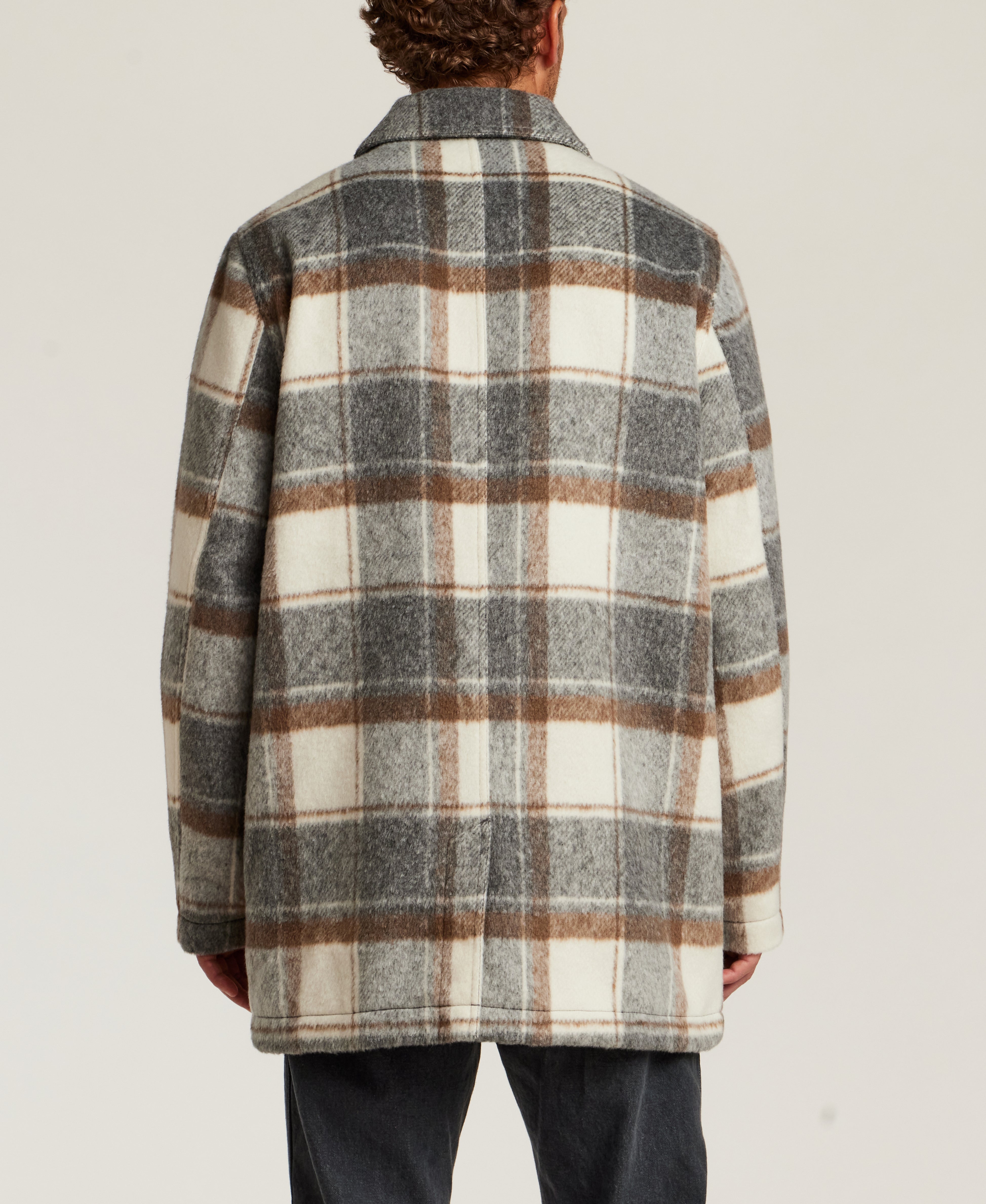 Brushed Plaid Car Coat in Cream