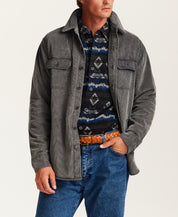 Distressed Corduroy Utility Overshirt in Charcoal