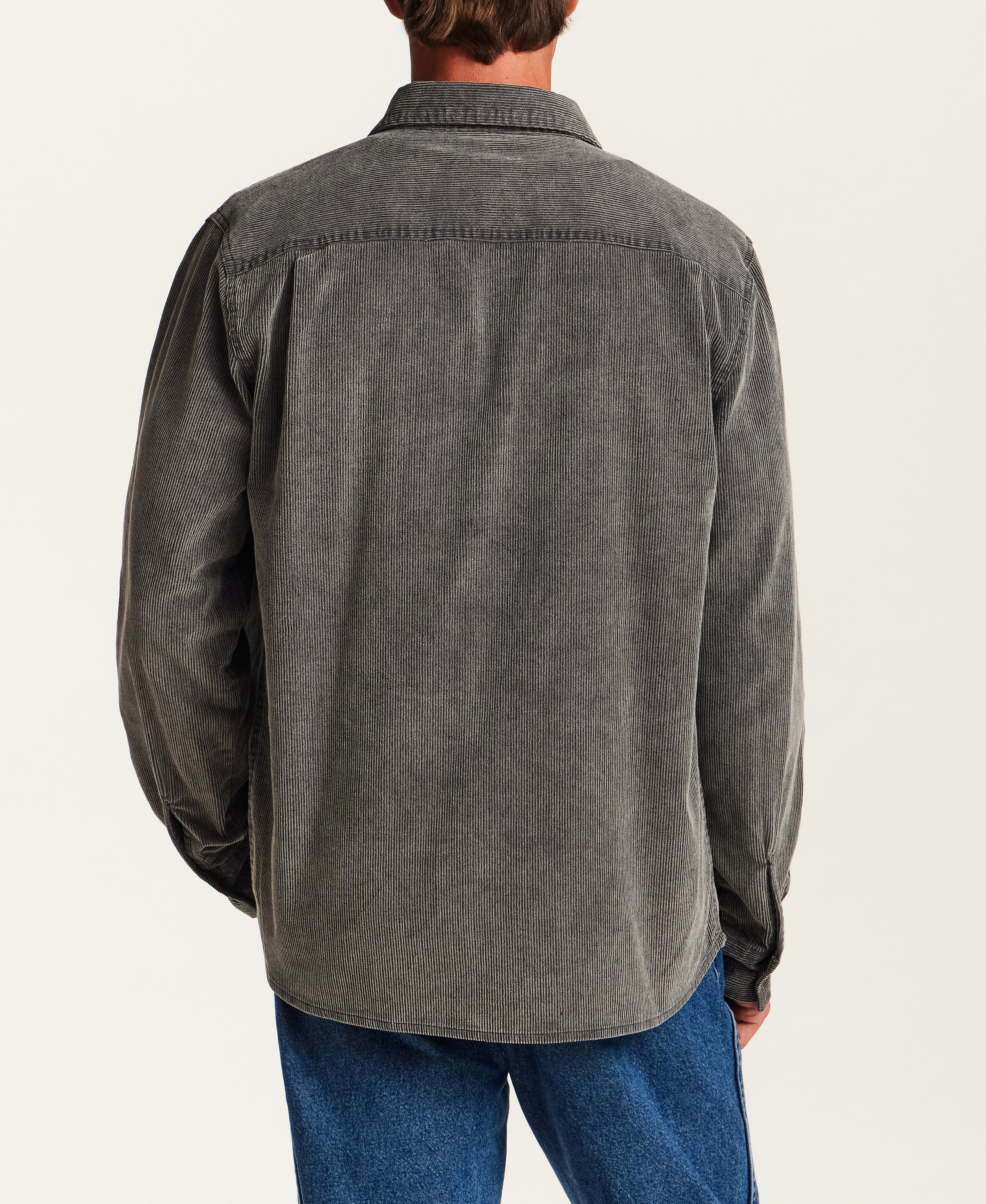 Distressed Corduroy Utility Overshirt in Charcoal