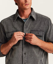 Distressed Corduroy Utility Overshirt in Charcoal