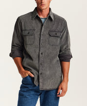 Distressed Corduroy Utility Overshirt in Charcoal