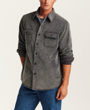 Distressed Corduroy Utility Overshirt in Charcoal