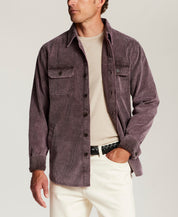 Distressed Corduroy Utility Overshirt in Dark Mauve