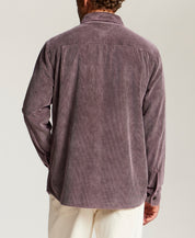Distressed Corduroy Utility Overshirt in Dark Mauve