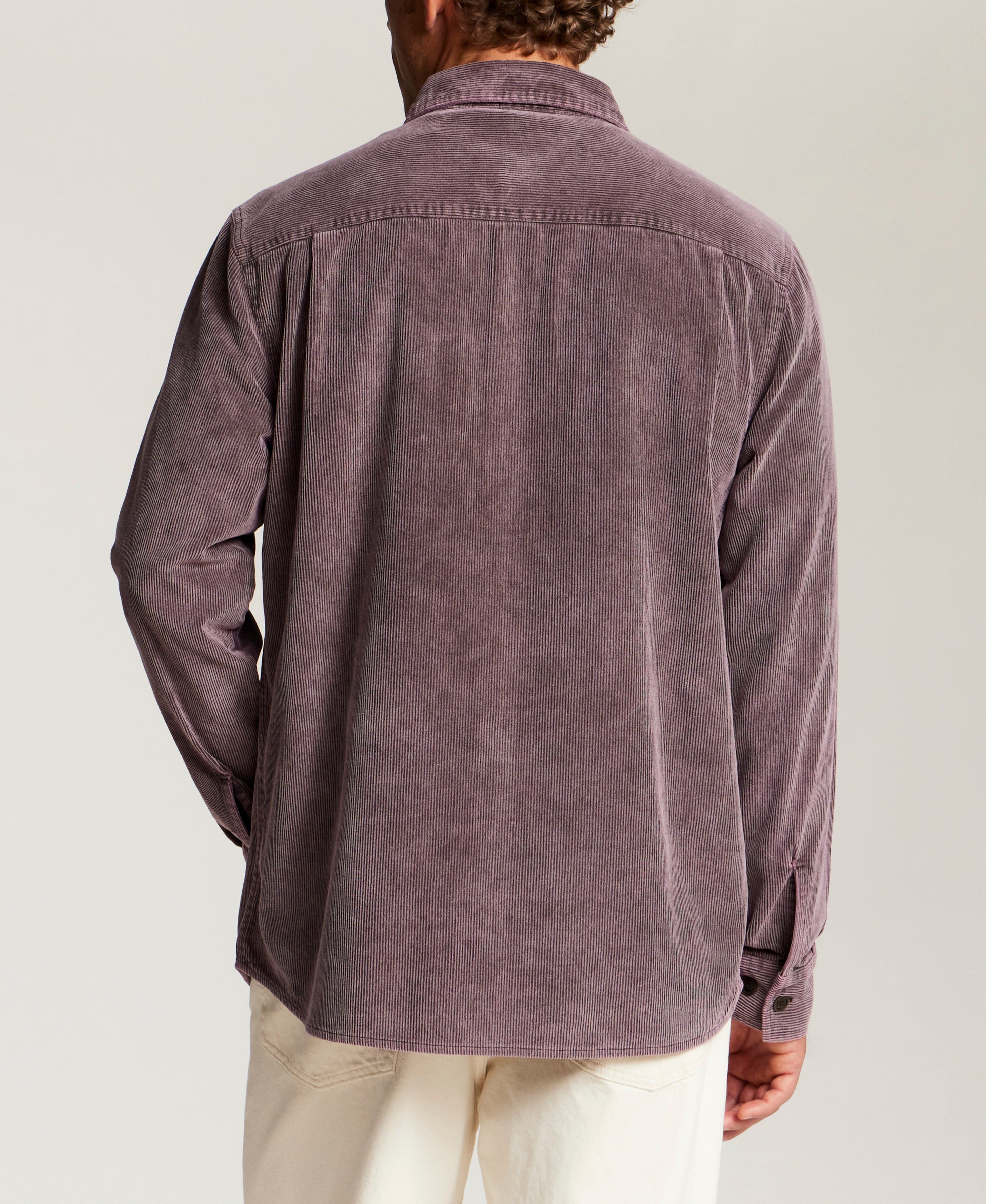 Distressed Corduroy Utility Overshirt in Dark Mauve