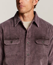 Distressed Corduroy Utility Overshirt in Dark Mauve
