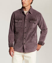 Distressed Corduroy Utility Overshirt in Dark Mauve