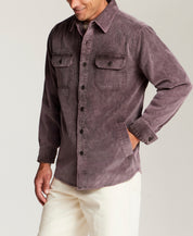 Distressed Corduroy Utility Overshirt in Dark Mauve