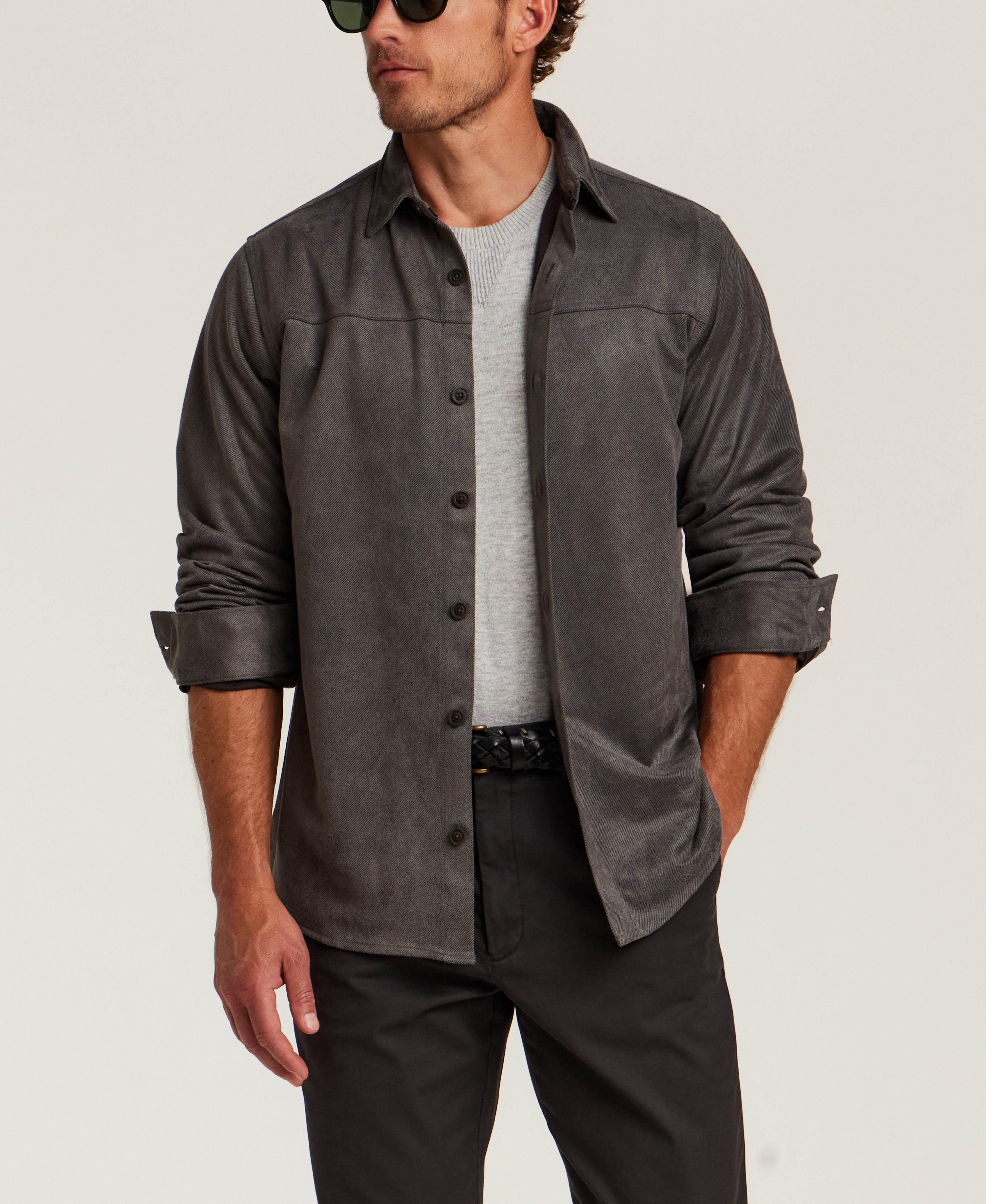Sueded Twill Shirt in Charcoal