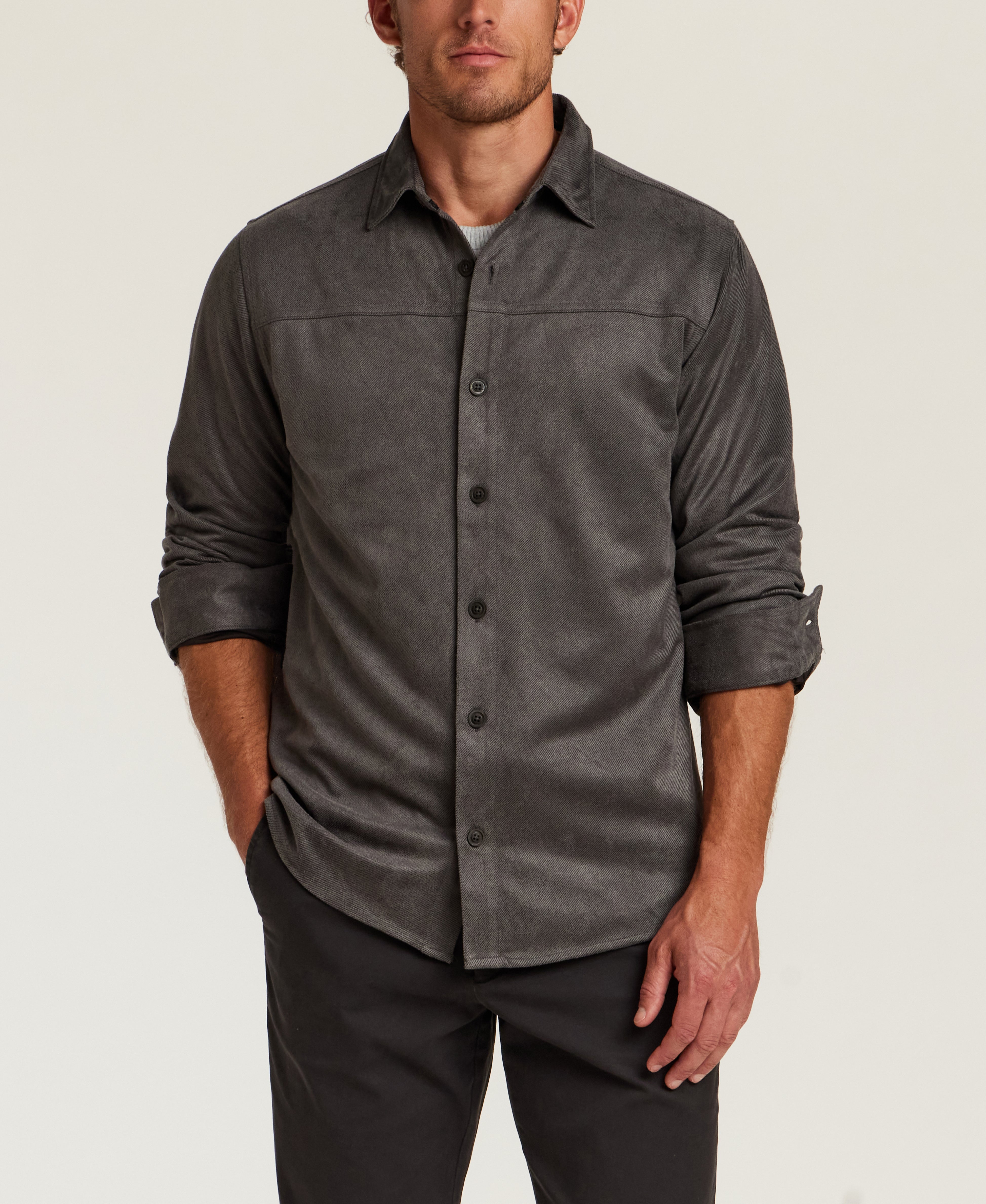 Sueded Twill Shirt in Charcoal