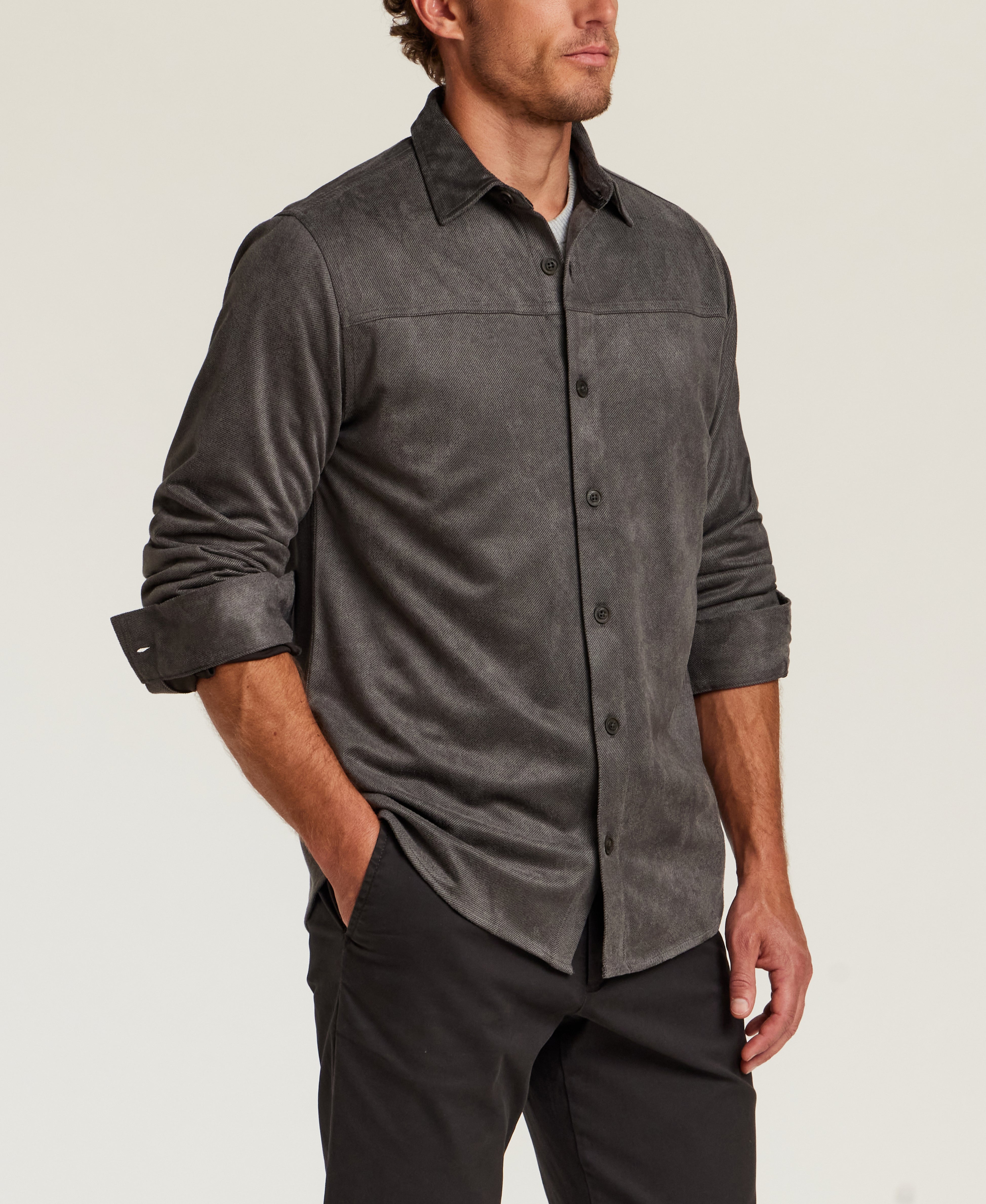 Sueded Twill Shirt in Charcoal
