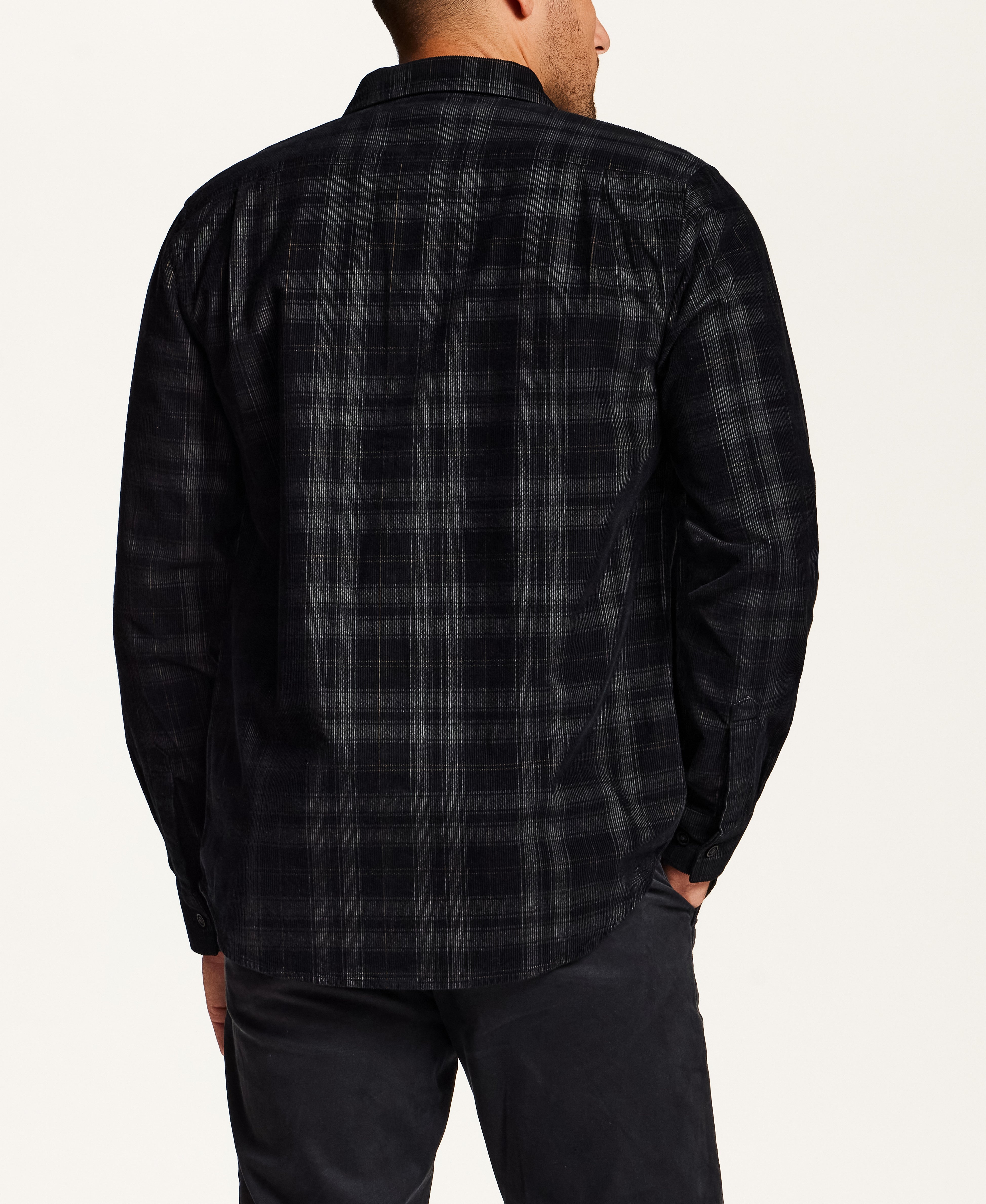Plaid Corduroy Button-Down Shirt in Black