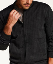 Herringbone Full Zip Bomber Jacket in Black
