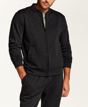Herringbone Full Zip Bomber Jacket in Black