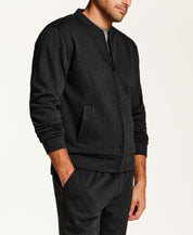 Herringbone Full Zip Bomber Jacket in Black