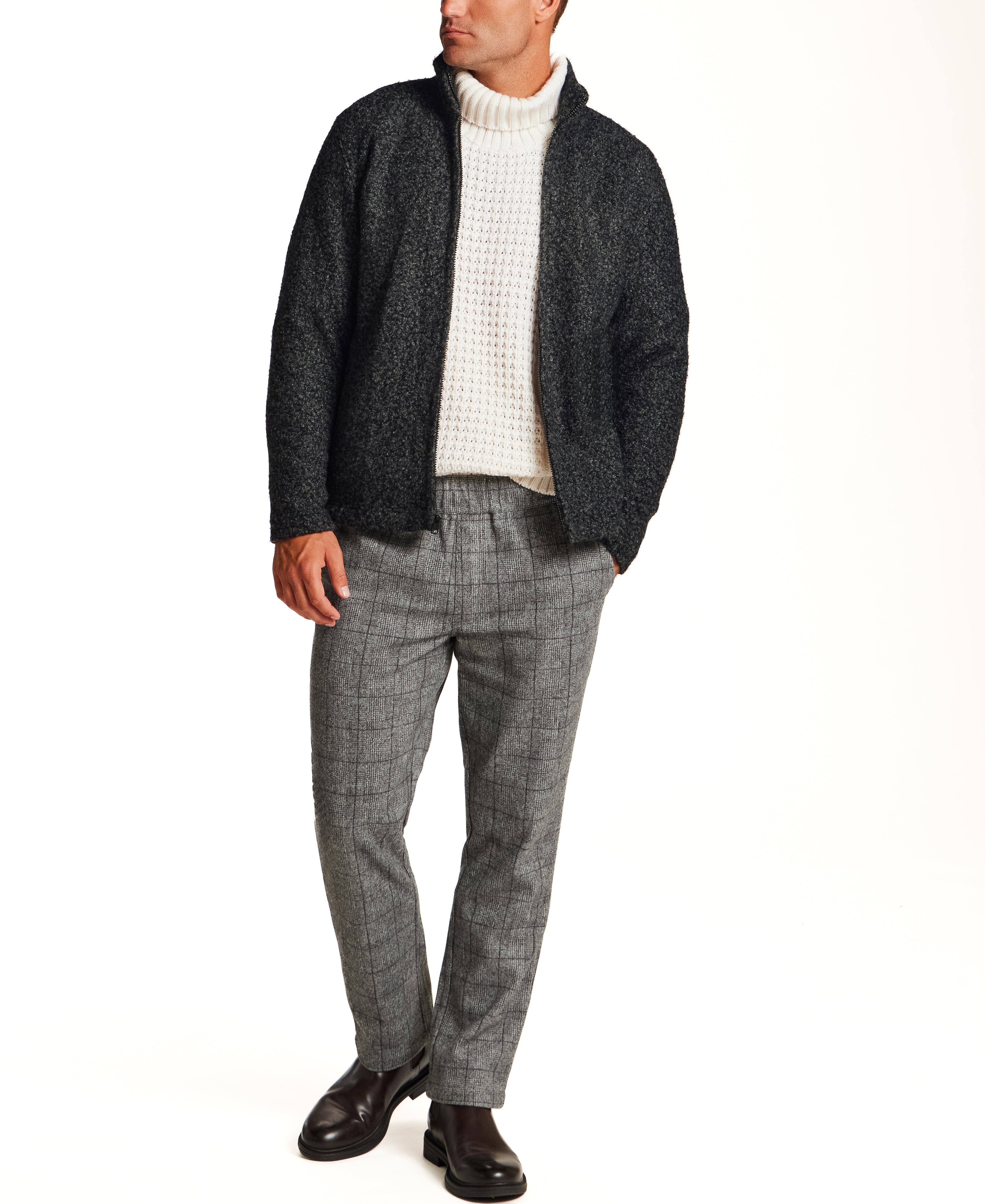 Brushed Plaid Pants in Grey