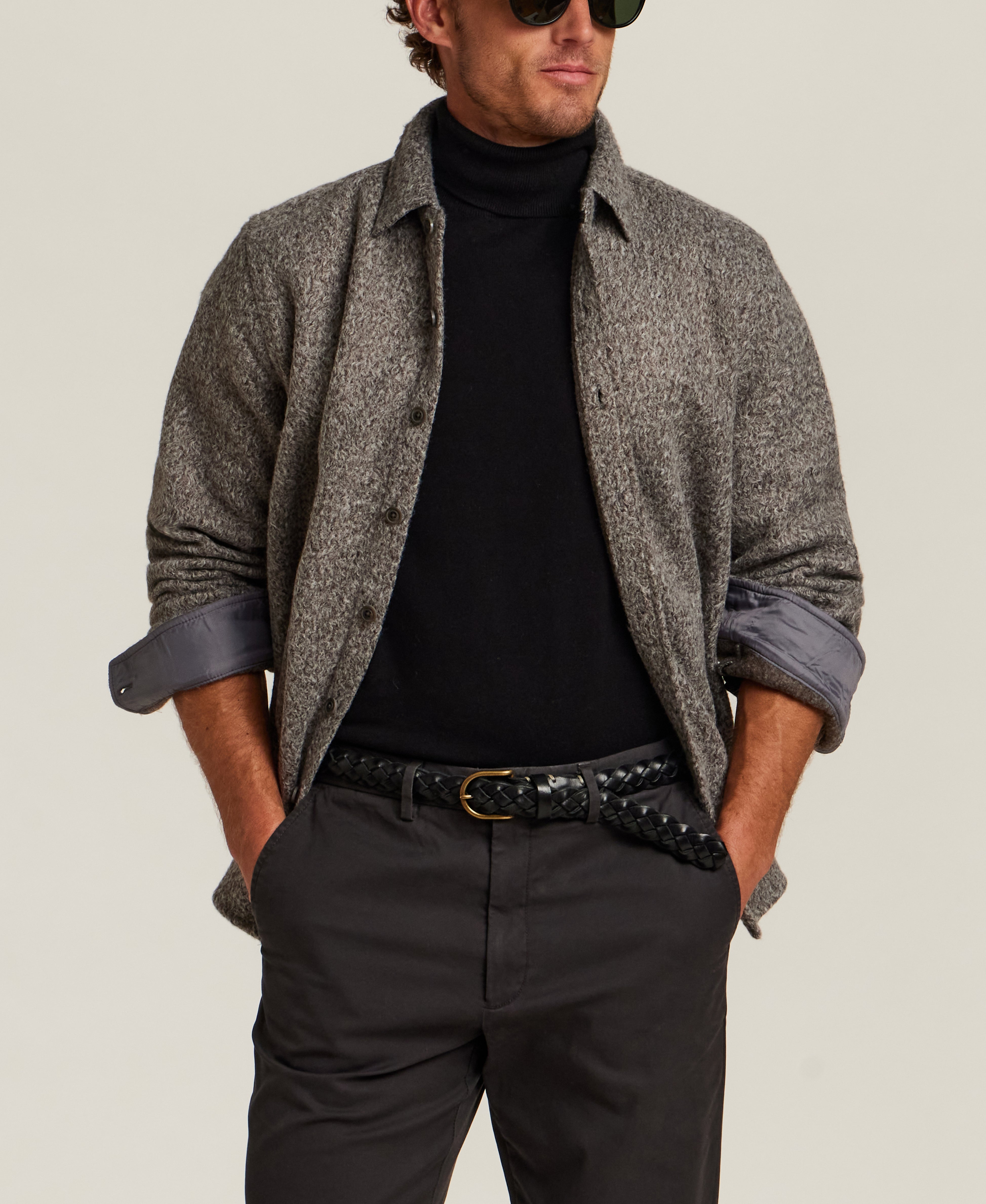 Felted Sherpa Shirt Jacket in Khaki Grey