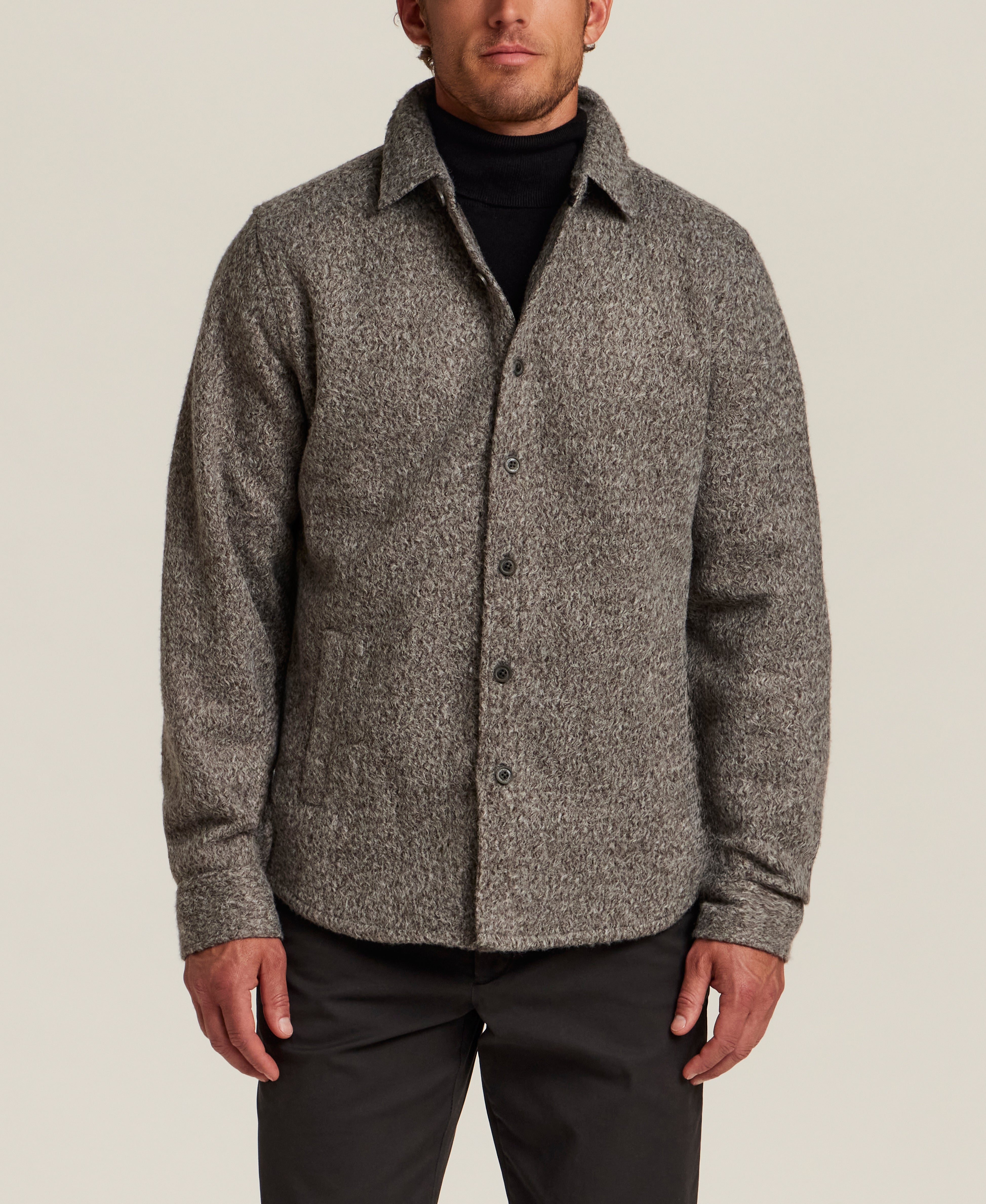 Felted Sherpa Shirt Jacket in Khaki Grey