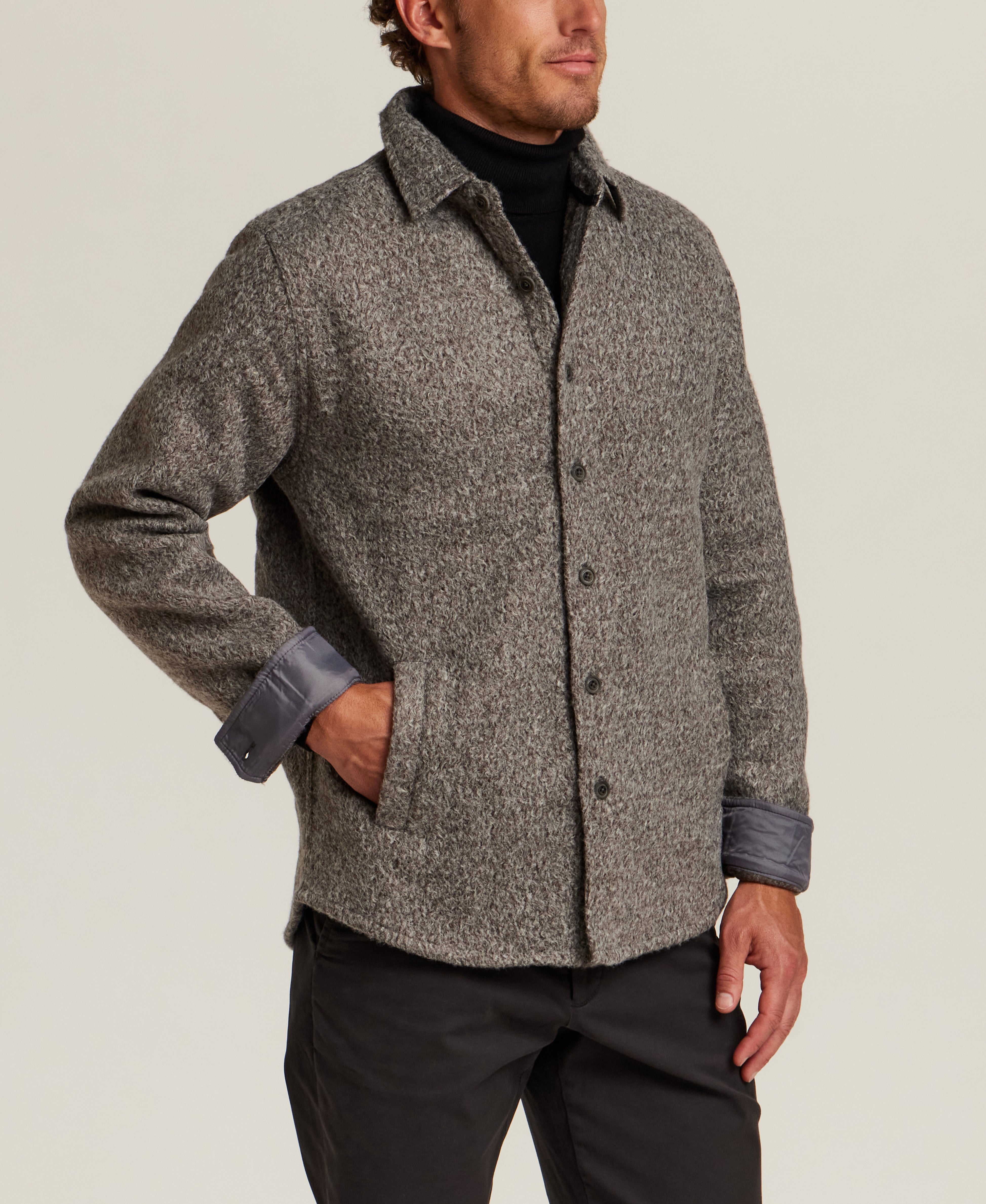 Felted Sherpa Shirt Jacket in Khaki Grey