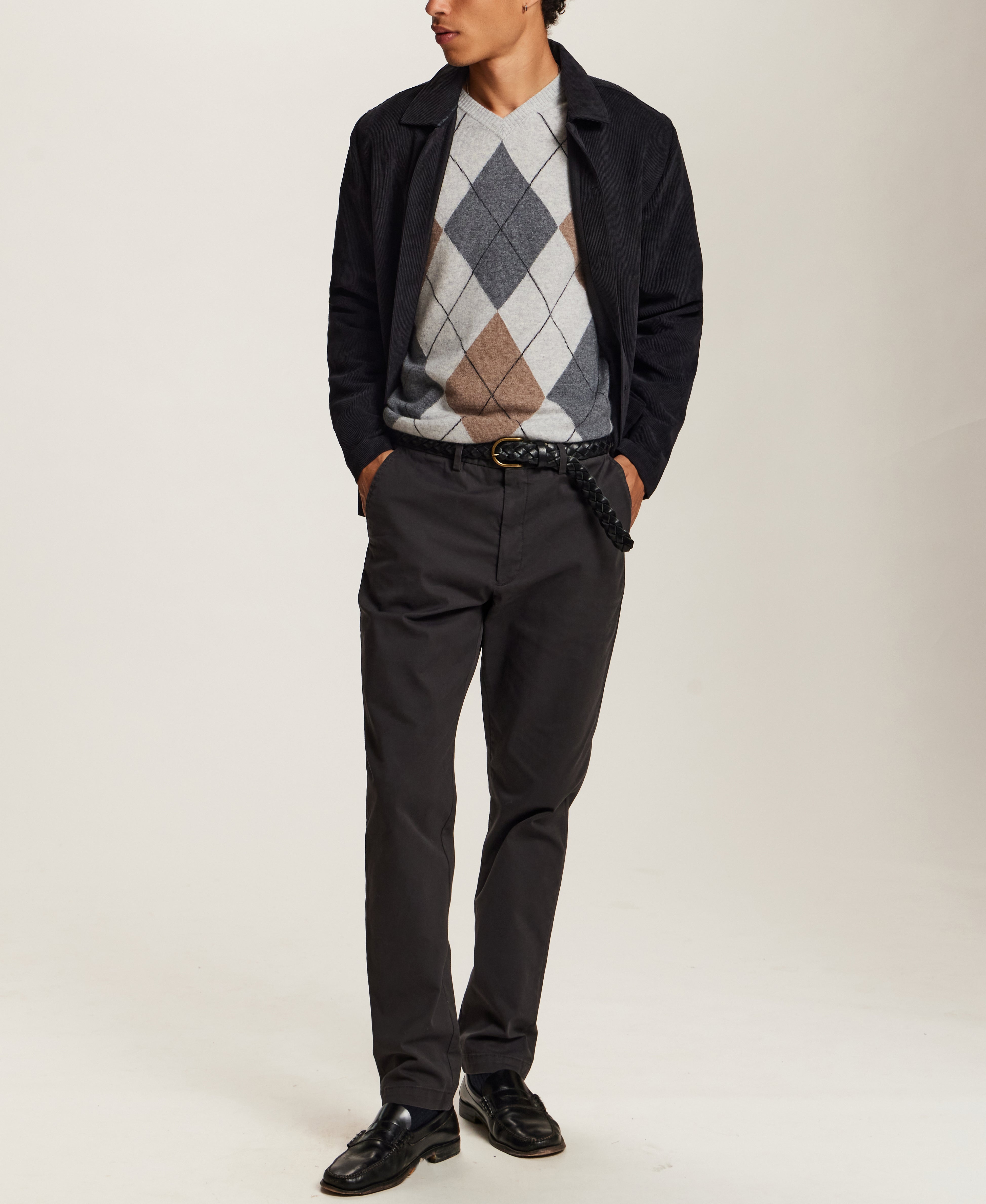 Wide Wale Corduroy Patch Pocket Overshirt in Black