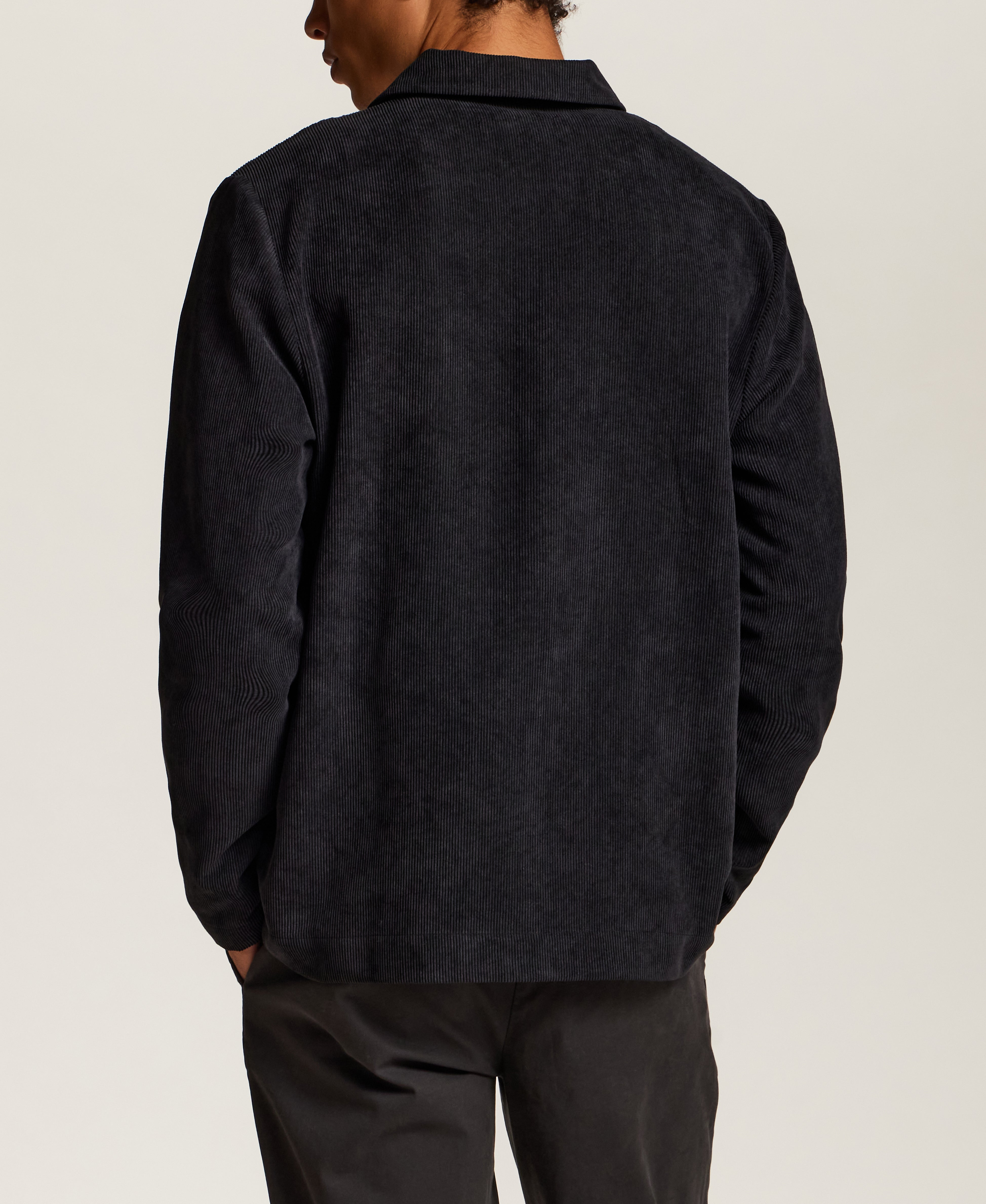 Wide Wale Corduroy Patch Pocket Overshirt in Black