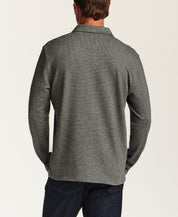 Long Sleeve Neat Print Polo in Grey Heather