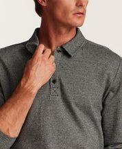 Long Sleeve Neat Print Polo in Grey Heather