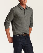 Long Sleeve Neat Print Polo in Grey Heather