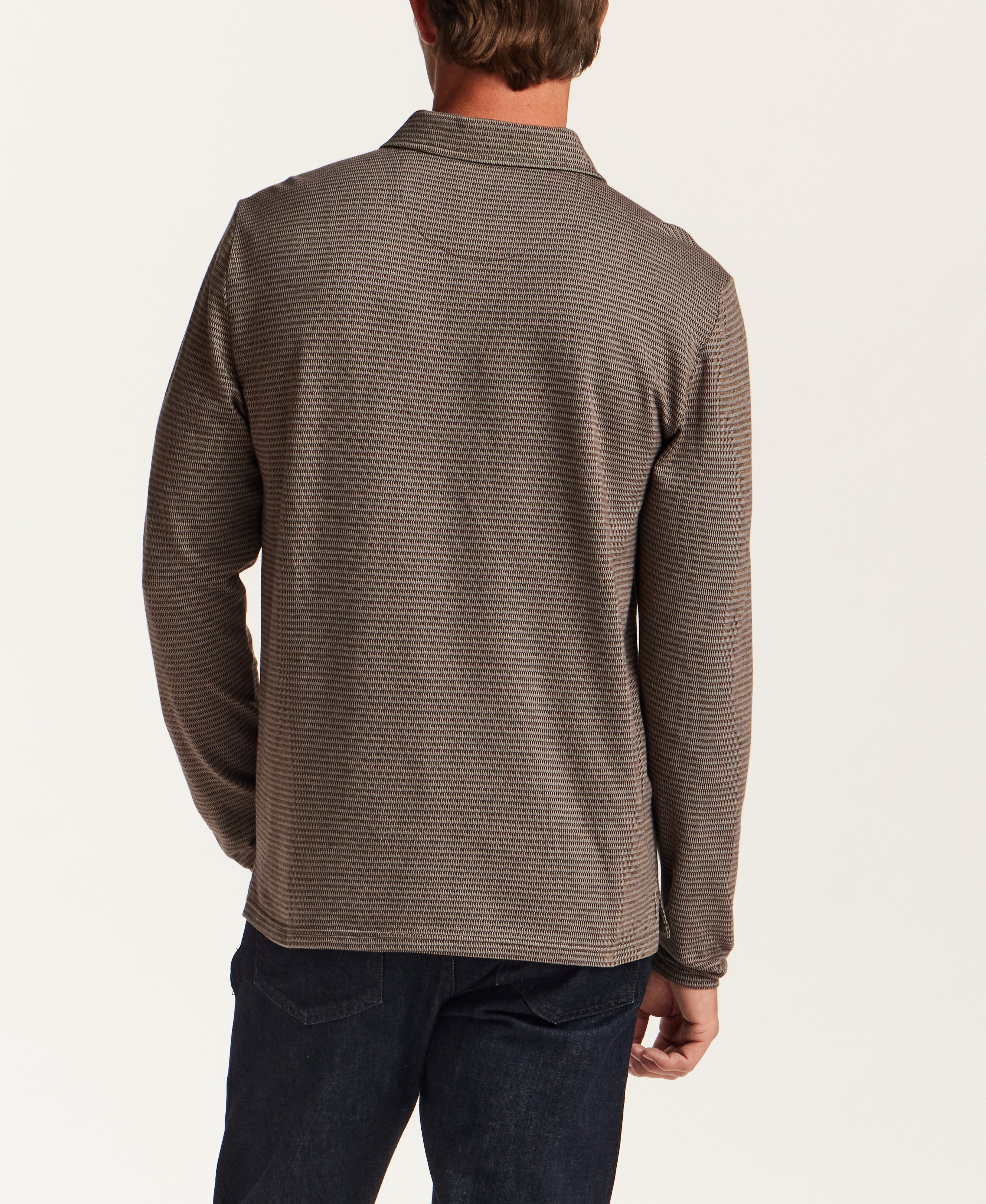 Broken Stripe Long-Sleeve Polo in Brown Blue