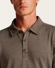 Broken Stripe Long-Sleeve Polo in Brown Blue