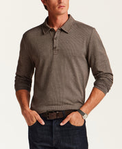 Broken Stripe Long-Sleeve Polo in Brown Blue