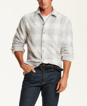 Brushed Plaid Overshirt in Light Grey