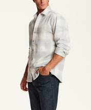 Brushed Plaid Overshirt in Light Grey