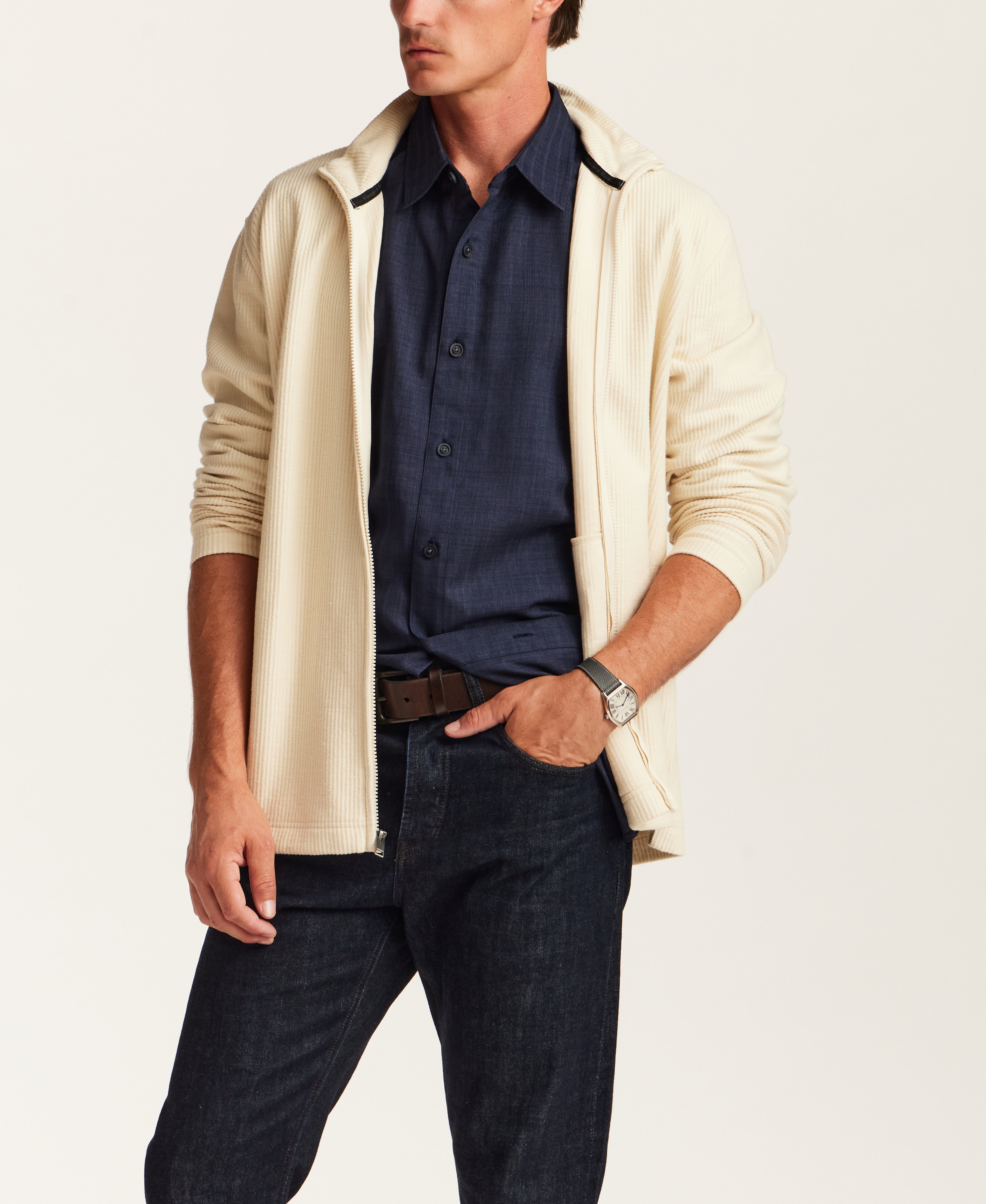 Corded Full-Zip Jacket in Cream