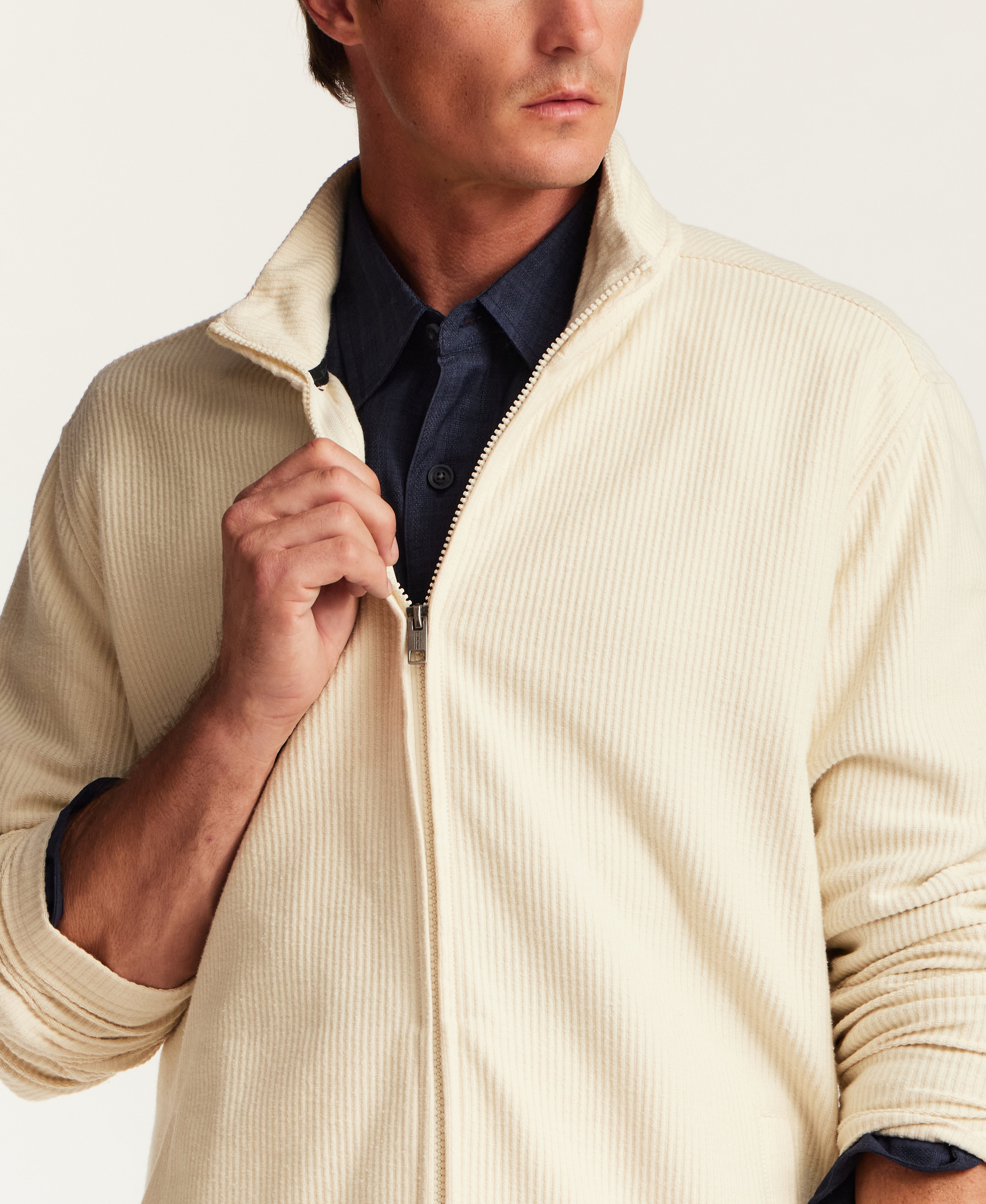 Corded Full-Zip Jacket in Cream