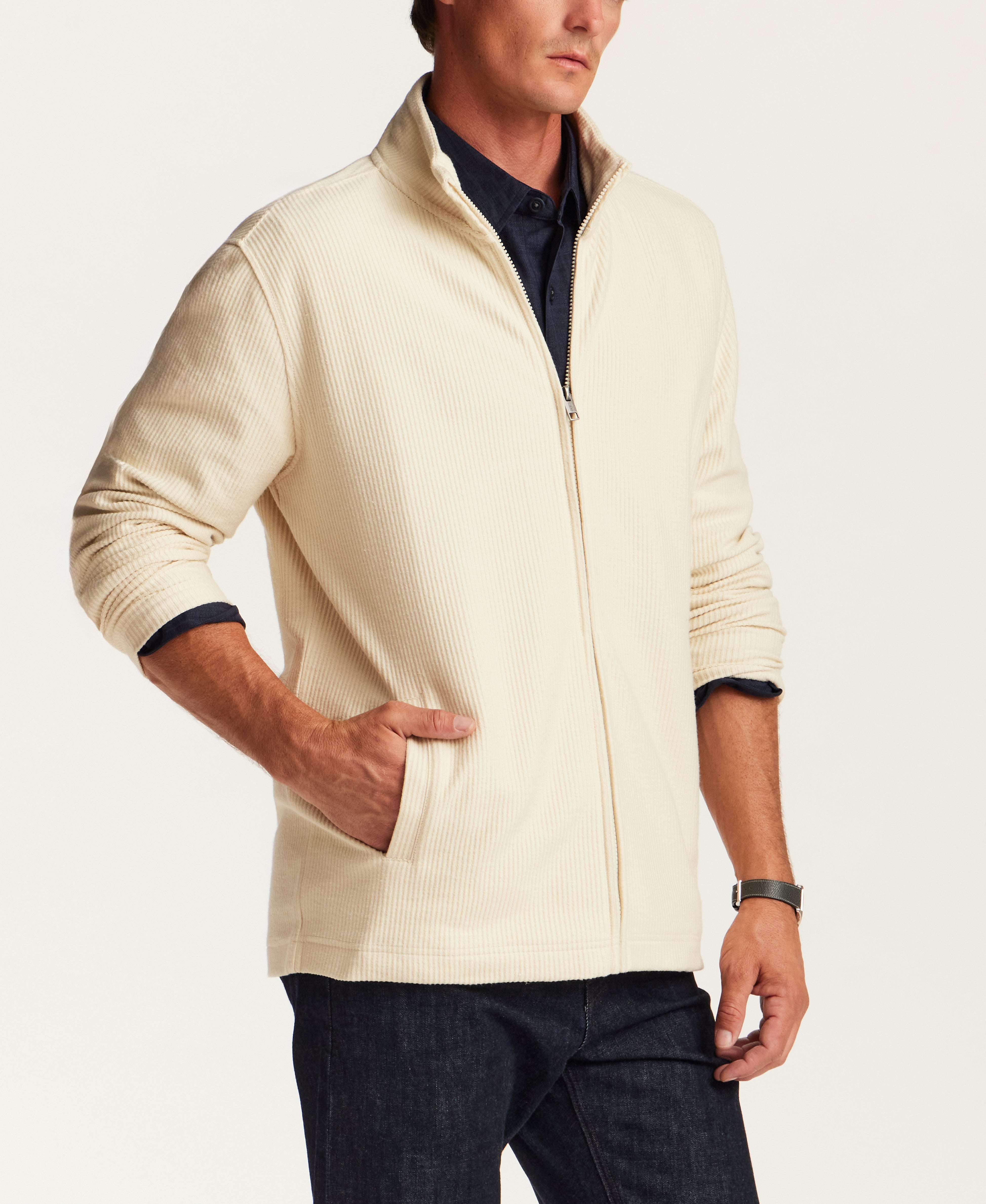 Corded Full-Zip Jacket in Cream