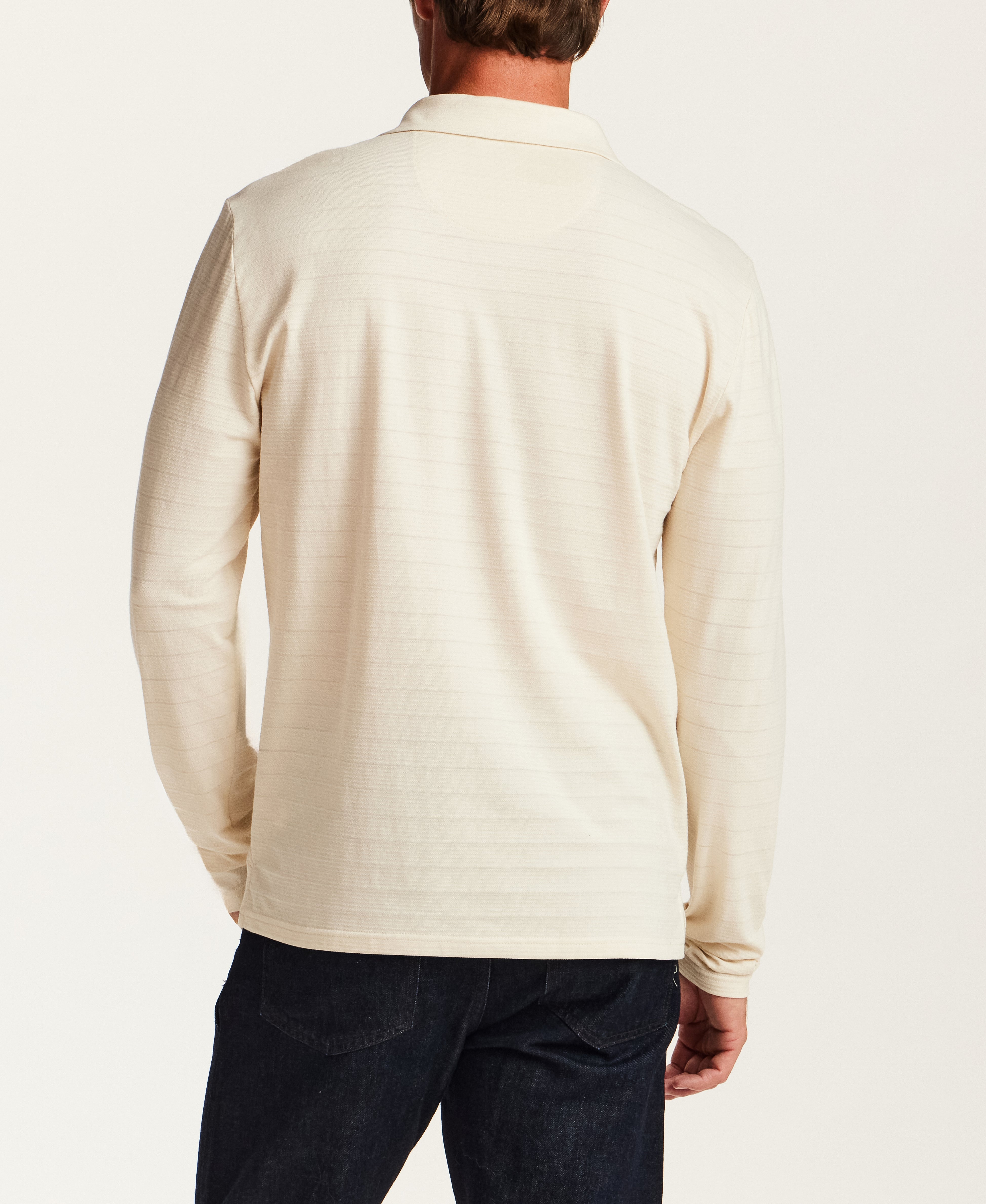 Jacquard Horizontal Stripe Polo in Cream