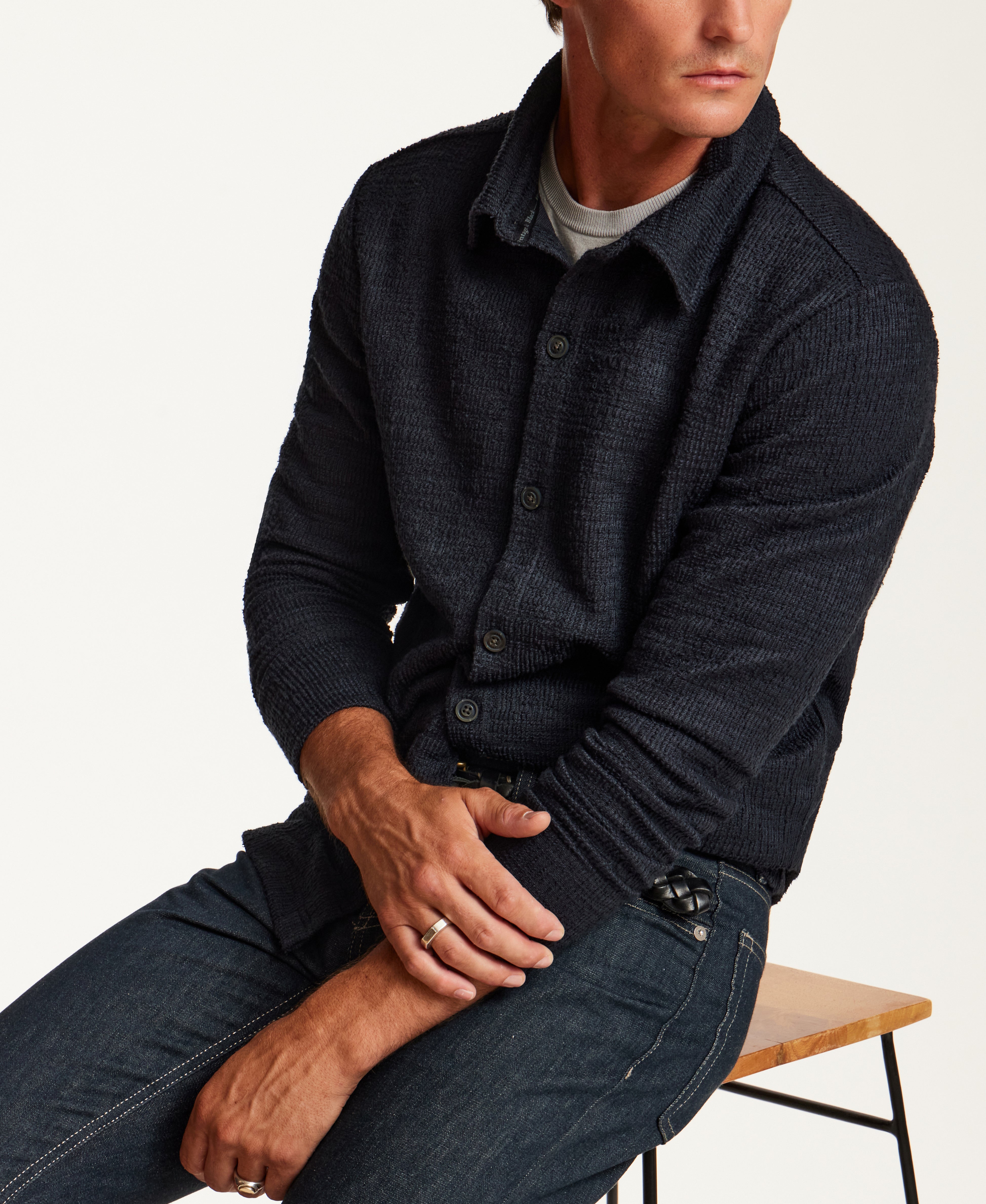 Slub Terry Overshirt in Navy