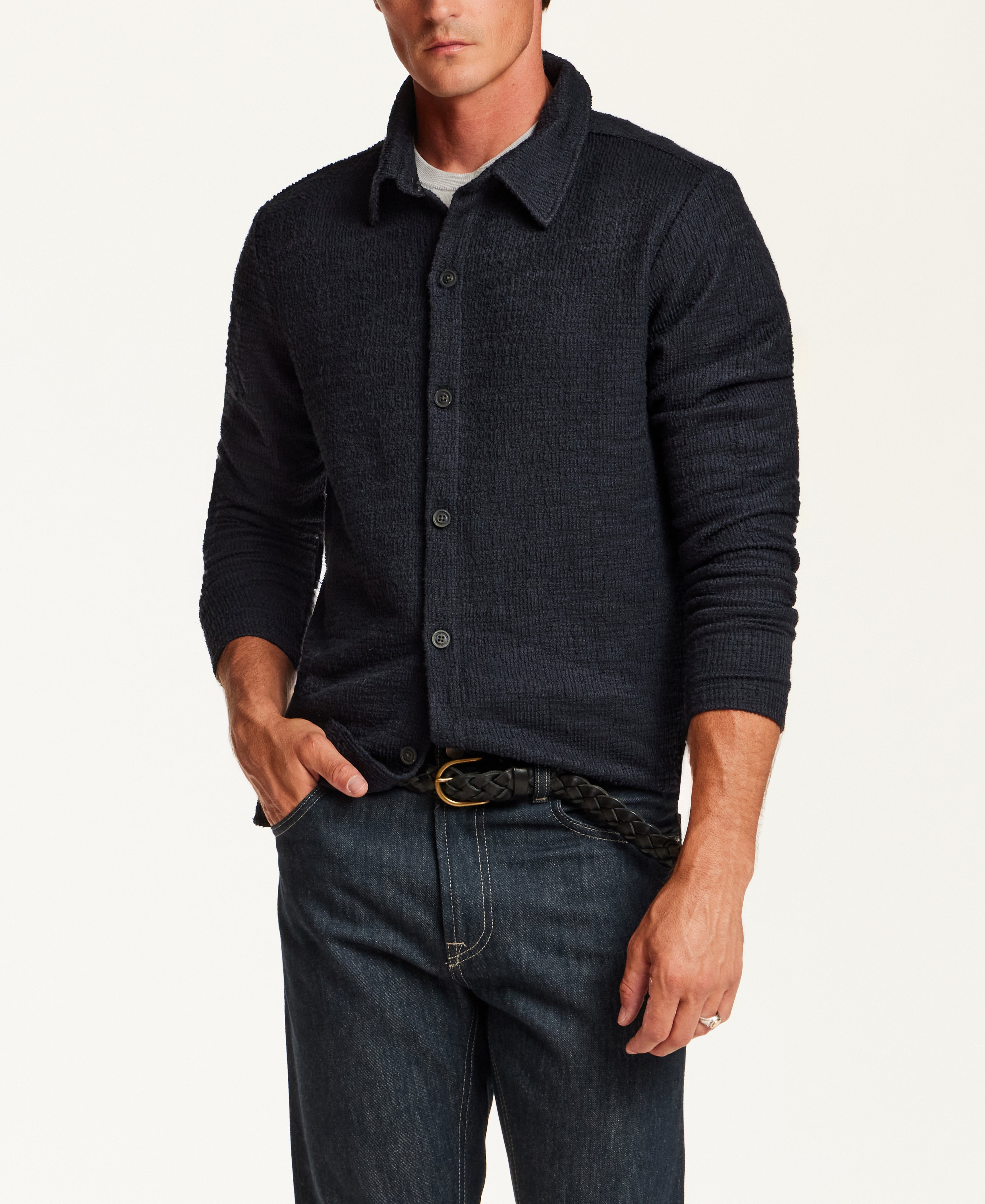 Slub Terry Overshirt in Navy