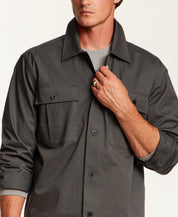 Cotton-Stretch Twill Overshirt in Charcoal
