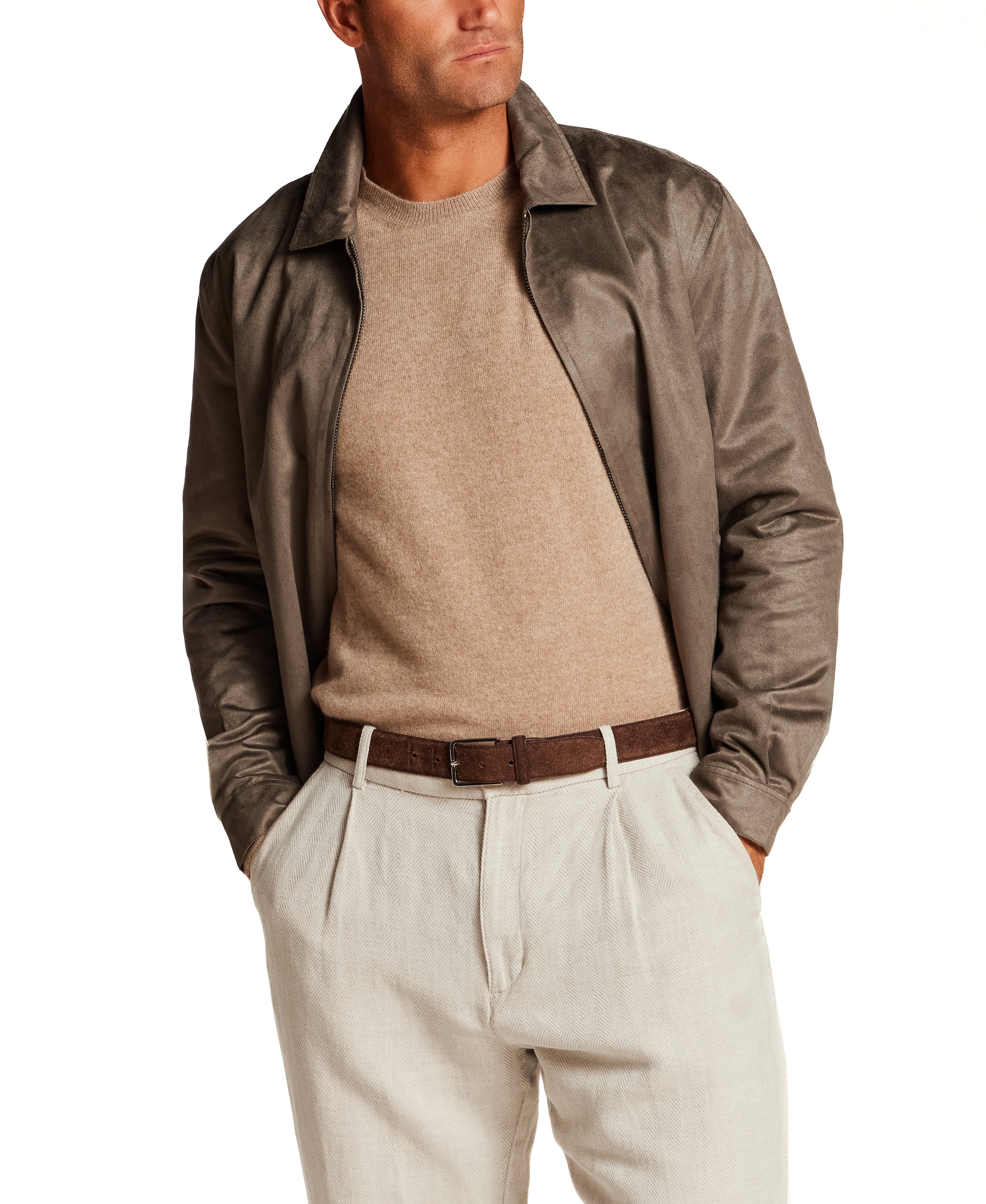 Faux Suede Zip Jacket in Army Green