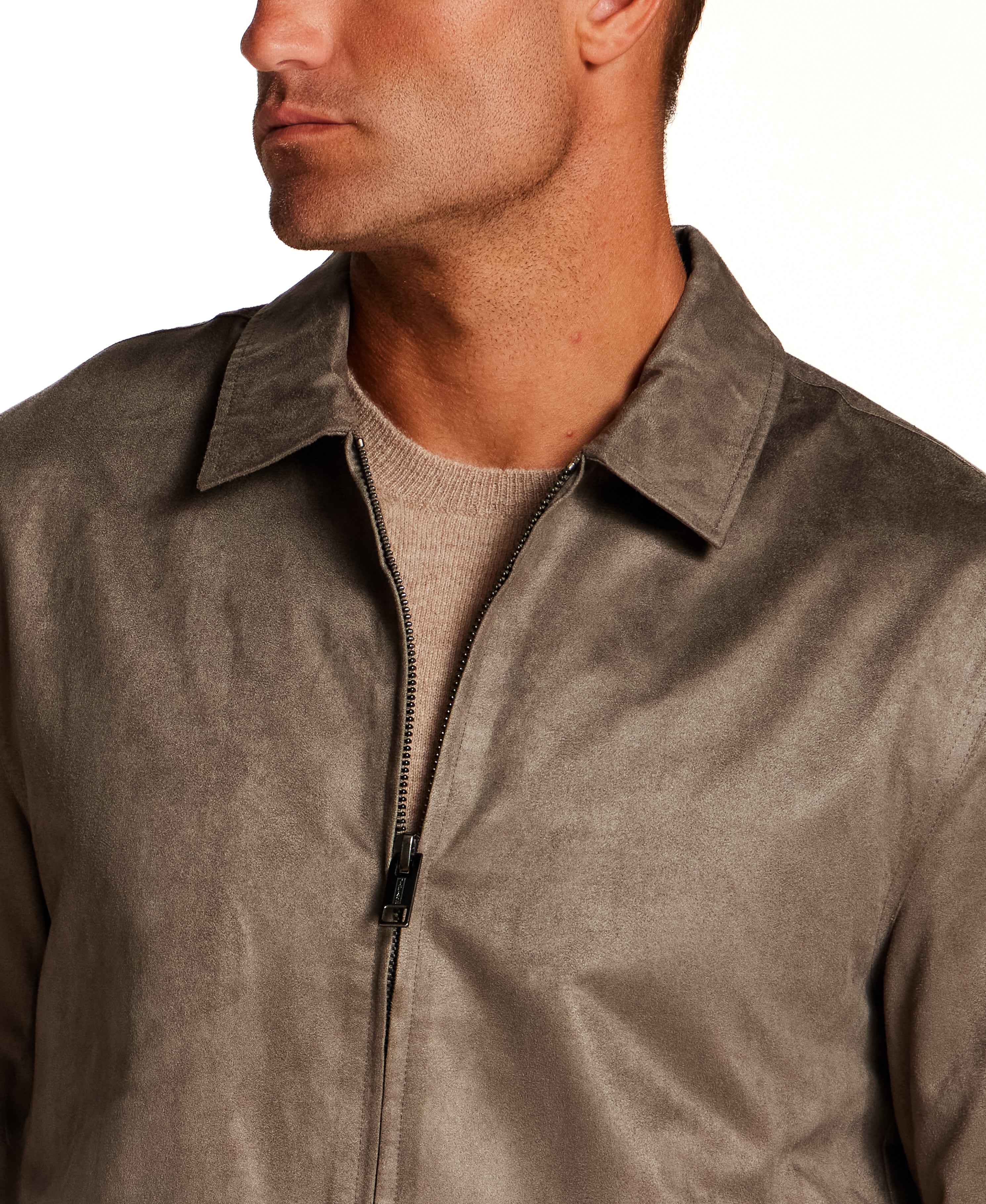 Faux Suede Zip Jacket in Army Green