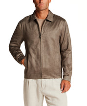 Faux Suede Zip Jacket in Army Green