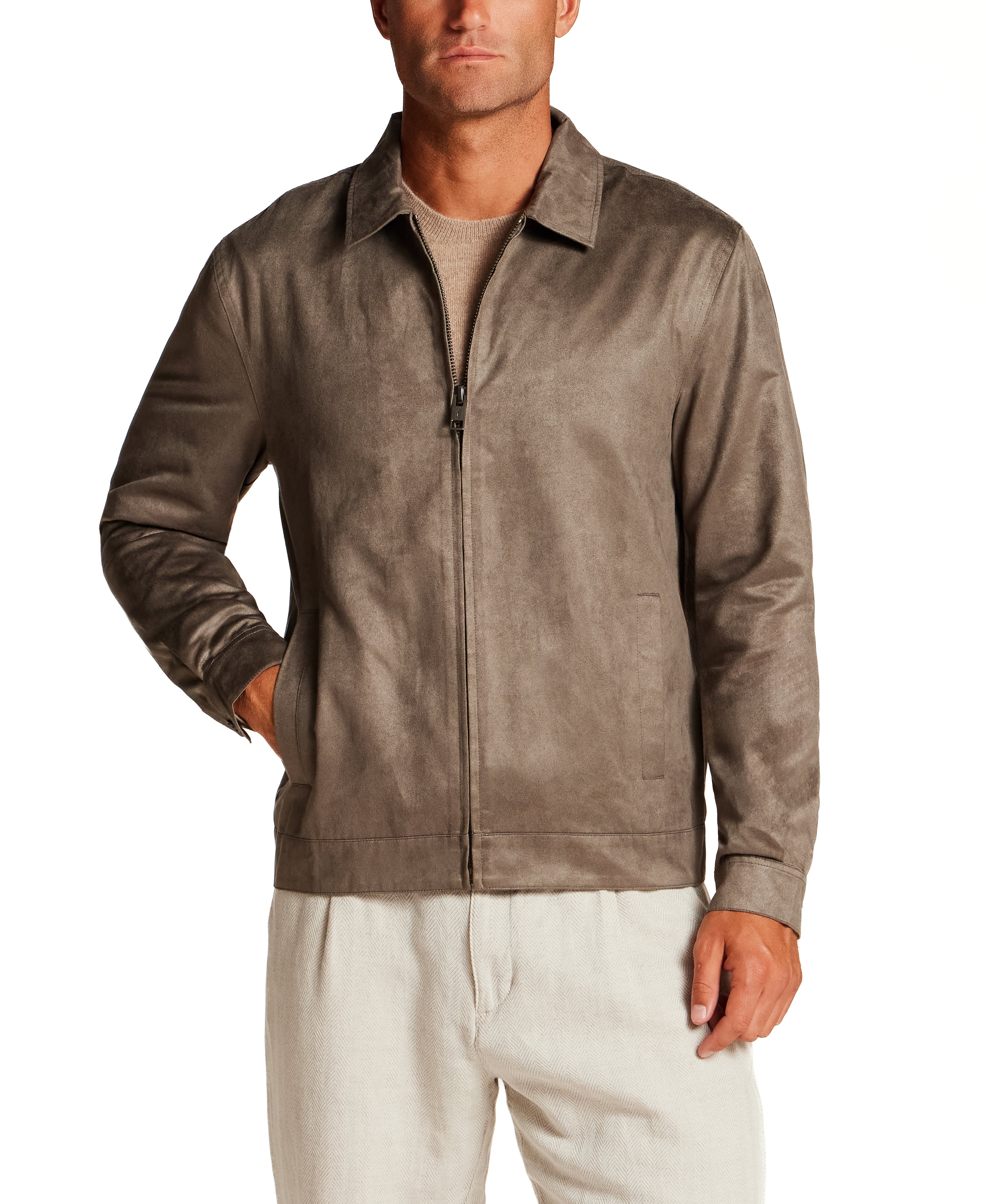 Faux Suede Zip Jacket in Army Green