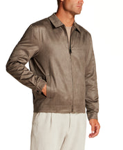 Faux Suede Zip Jacket in Army Green