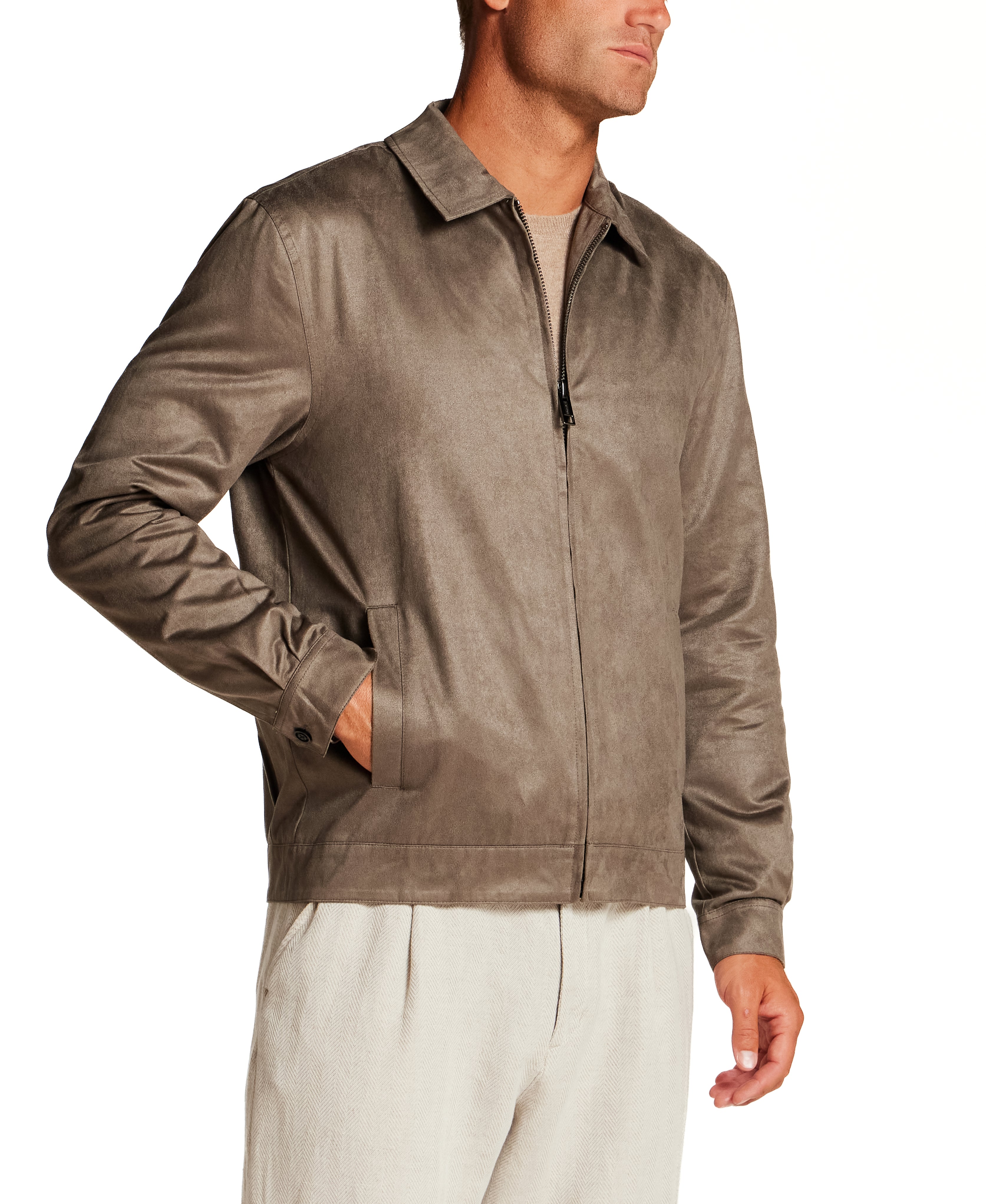 Faux Suede Zip Jacket in Army Green
