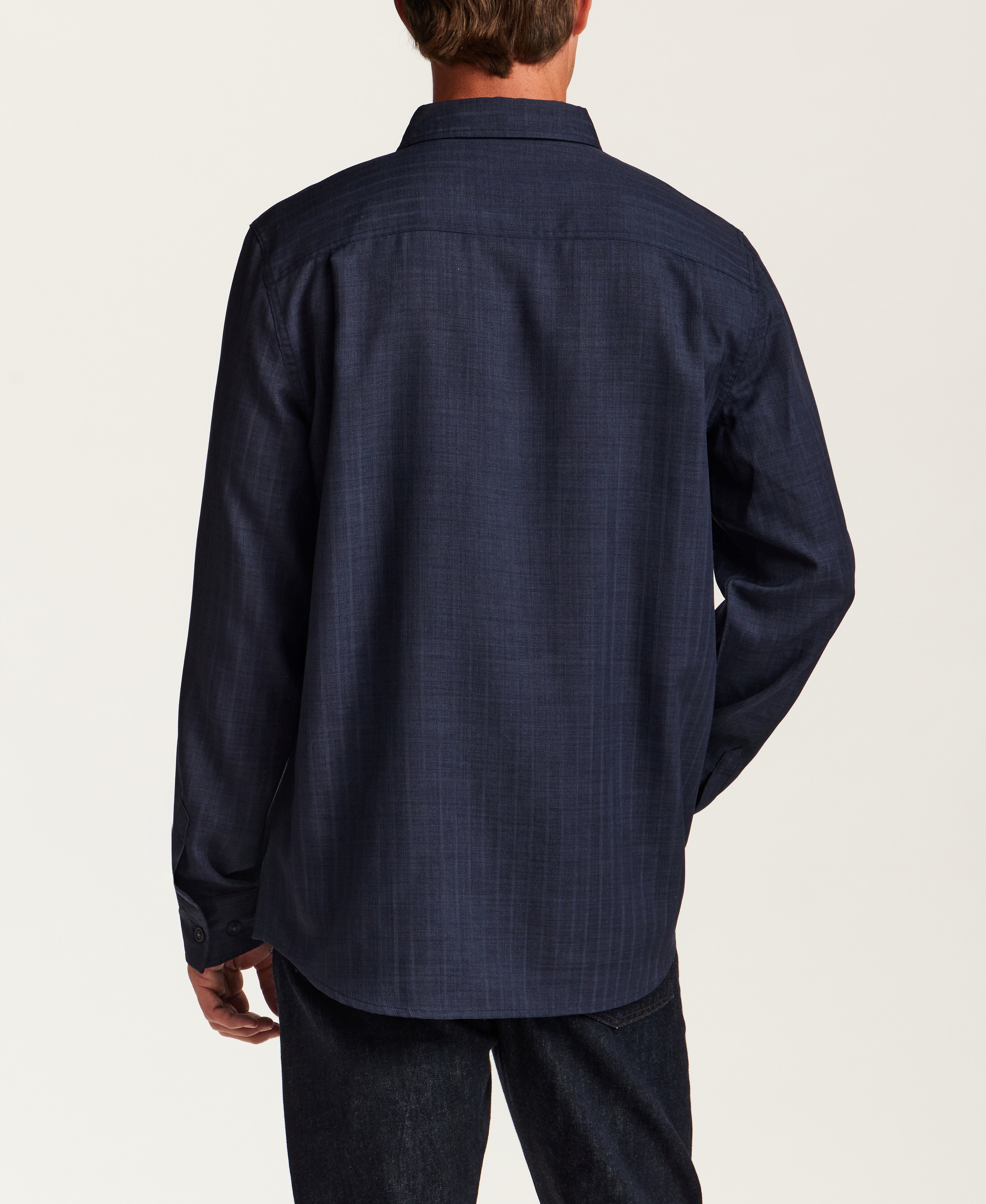 Vertical Texture Long-Sleeve Shirt in Navy